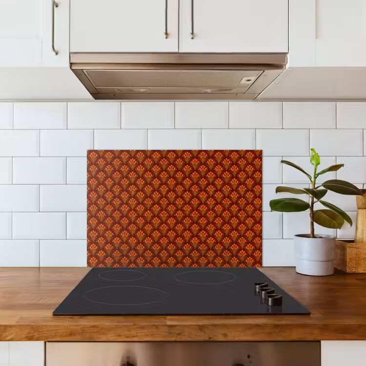 Fond de hotte - Éventails - Art déco - Motifs botaniques - Brun rouille - Orange — 3