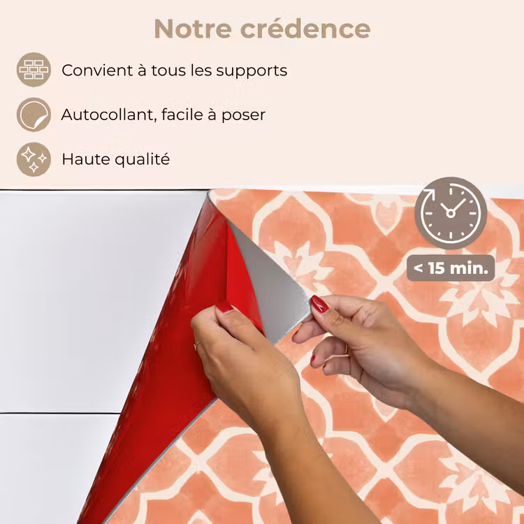 Fond de hotte - Motif de carrelage - Arabesque - Vintage - Terracotta — 4
