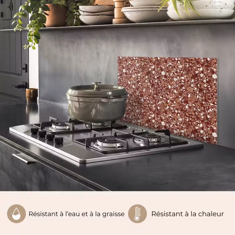 Fond de hotte - Terrazzo - Motif - Texture pierre - Rouge-brun — 2