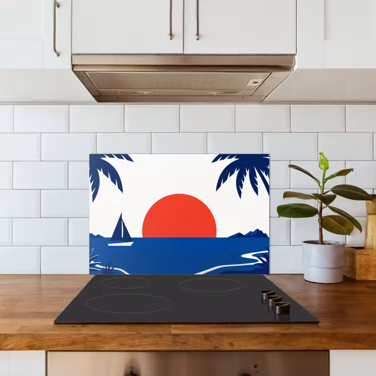 Fond de hotte - Coucher de soleil - Mer - Palmier - Tropical - Moderne — 3
