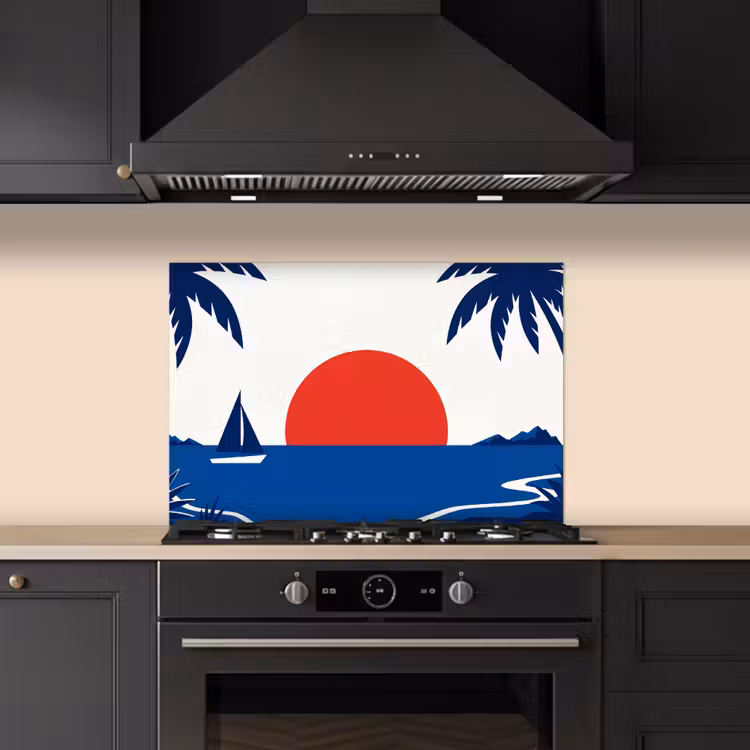 Fond de hotte - Coucher de soleil - Mer - Palmier - Tropical - Moderne — 5