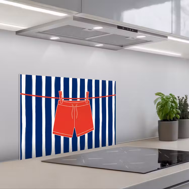 Fond de hotte - Short - Linge étendu - Été - Illustration - Rouge — 1