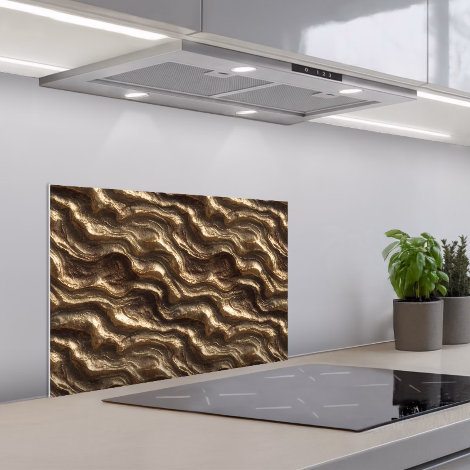 Fond de hotte - Relief - Vagues - Abstrait - Or bronze — 1