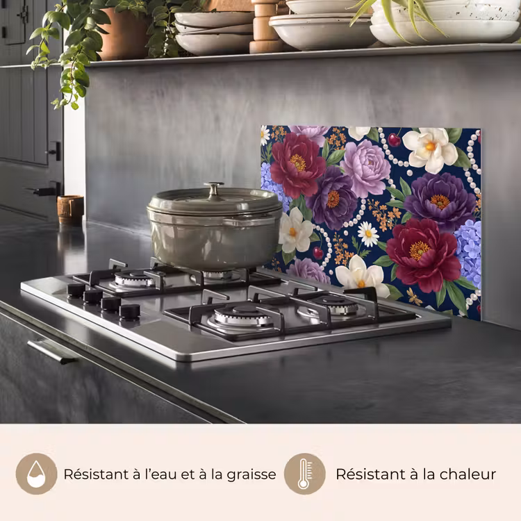 Fond de hotte - Fleurs - Perles - Décoration - Moderne - Bleu — 2