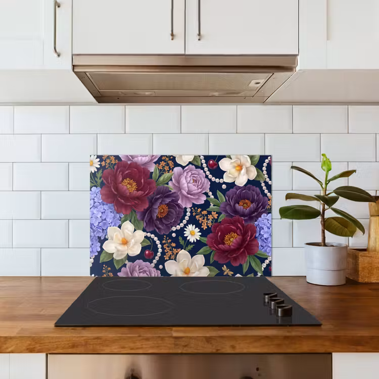 Fond de hotte - Fleurs - Perles - Décoration - Moderne - Bleu — 3