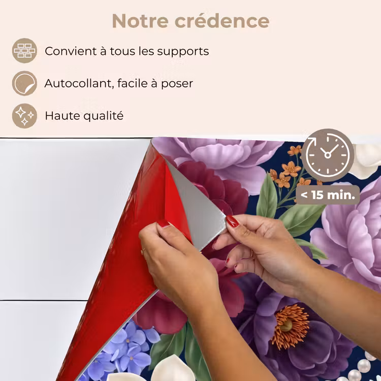 Fond de hotte - Fleurs - Perles - Décoration - Moderne - Bleu — 4