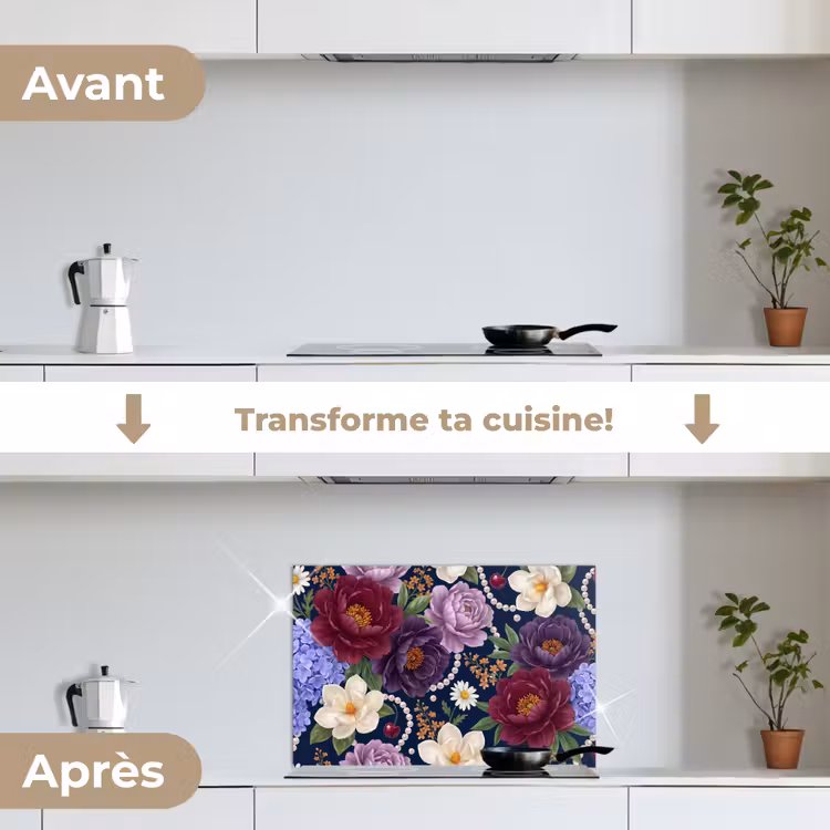 Fond de hotte - Fleurs - Perles - Décoration - Moderne - Bleu — 7