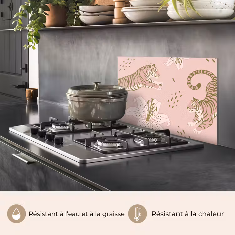 Fond de hotte - Chat - Sautant - Fleurs - Abstrait - Rose — 2