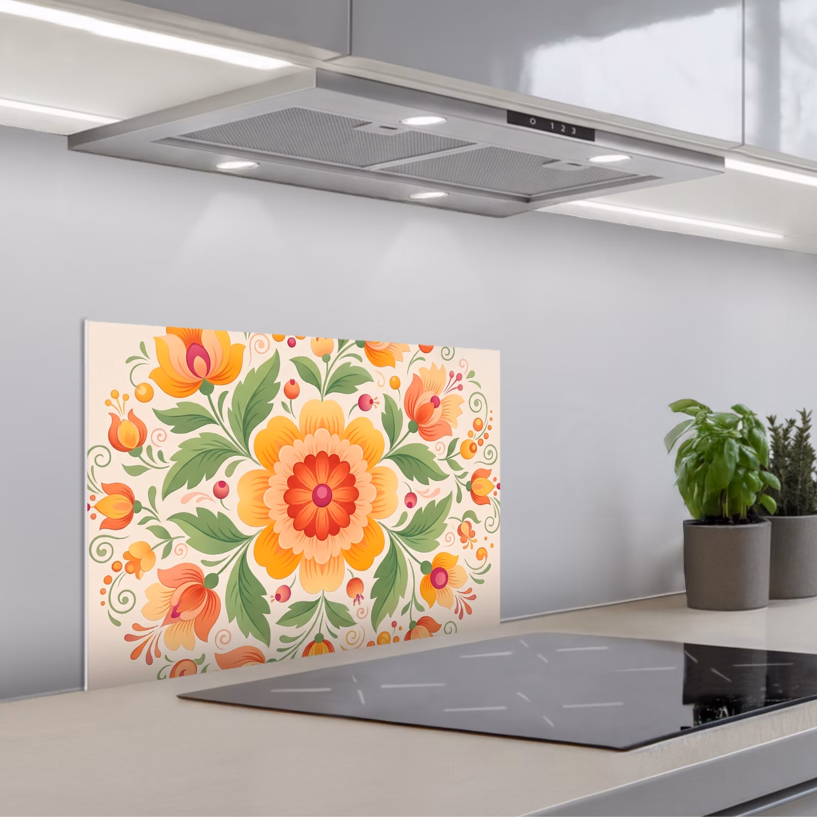 Fond de hotte - Fleurs - Motif - Décoratif - Orange — 1