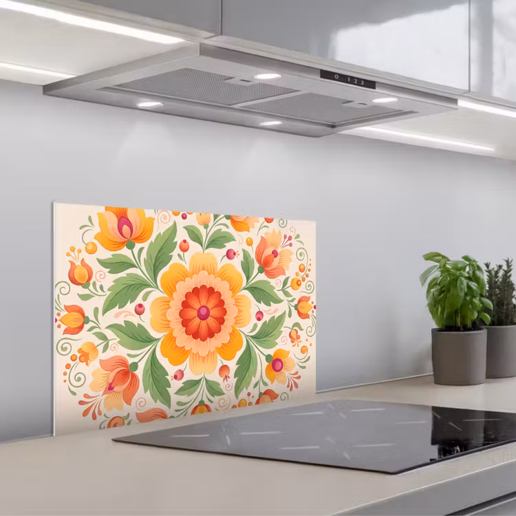 Fond de hotte - Fleurs - Motif - Décoratif - Orange — 1
