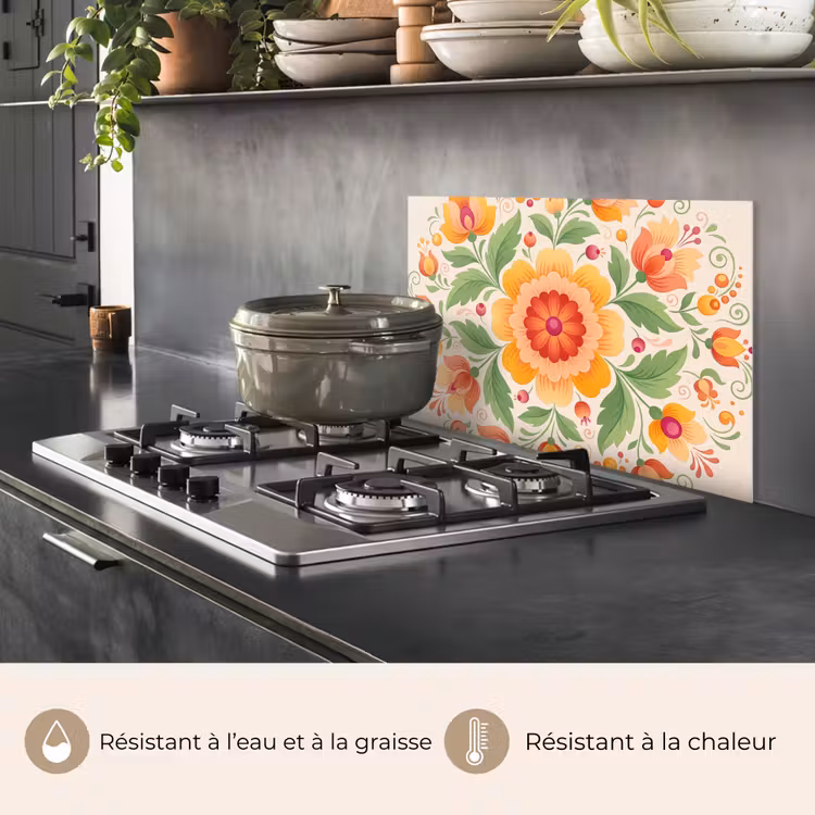 Fond de hotte - Fleurs - Motif - Décoratif - Orange — 2