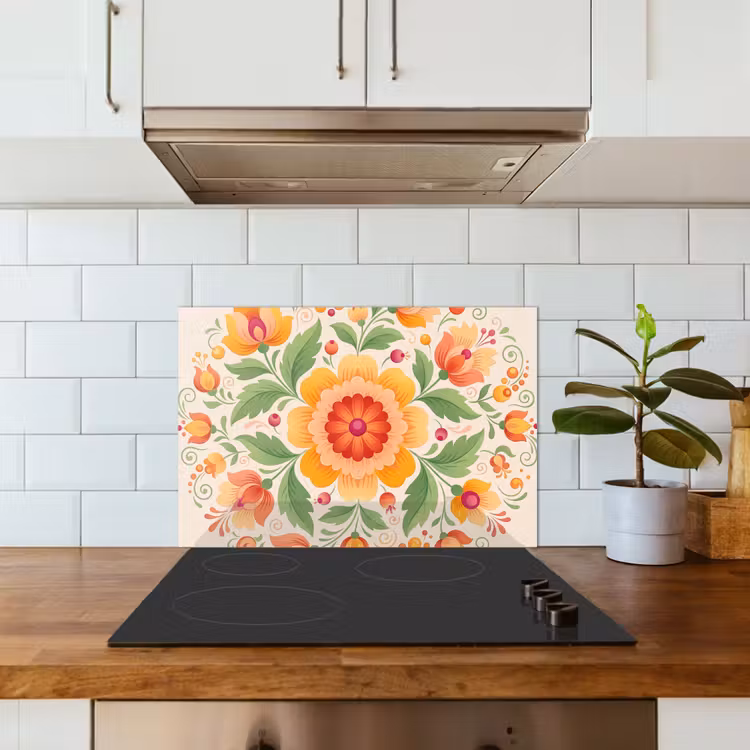 Fond de hotte - Fleurs - Motif - Décoratif - Orange — 3