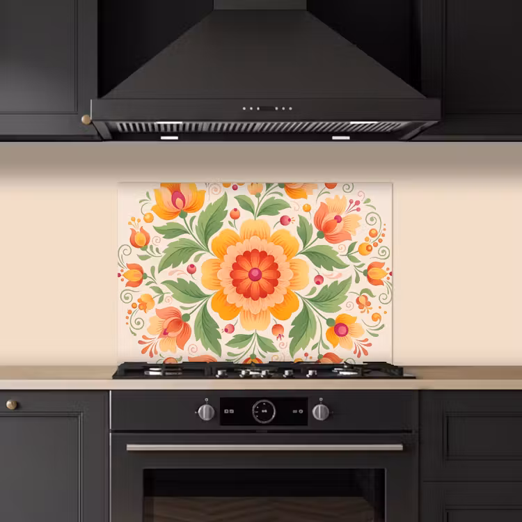 Fond de hotte - Fleurs - Motif - Décoratif - Orange — 5