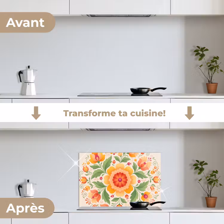 Fond de hotte - Fleurs - Motif - Décoratif - Orange — 7