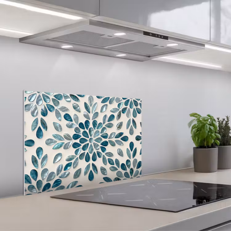 Fond de hotte - Motif - Feuilles - Abstrait - Moderne - Turquoise — 1