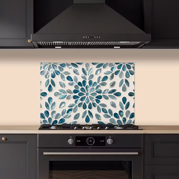 Fond de hotte - Motif - Feuilles - Abstrait - Moderne - Turquoise — 5