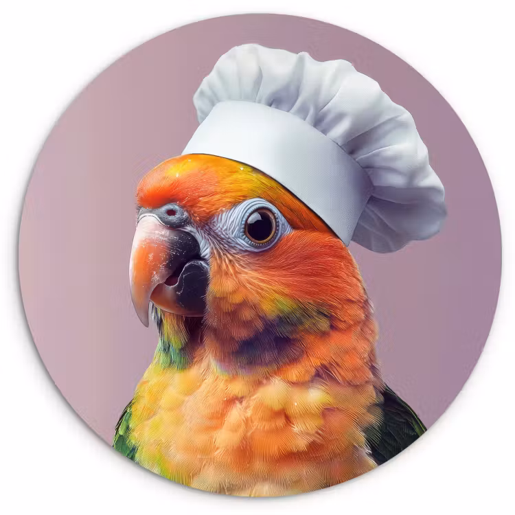 Tableau rond - Perroquet - Toque - Curieux - Oiseau — 1