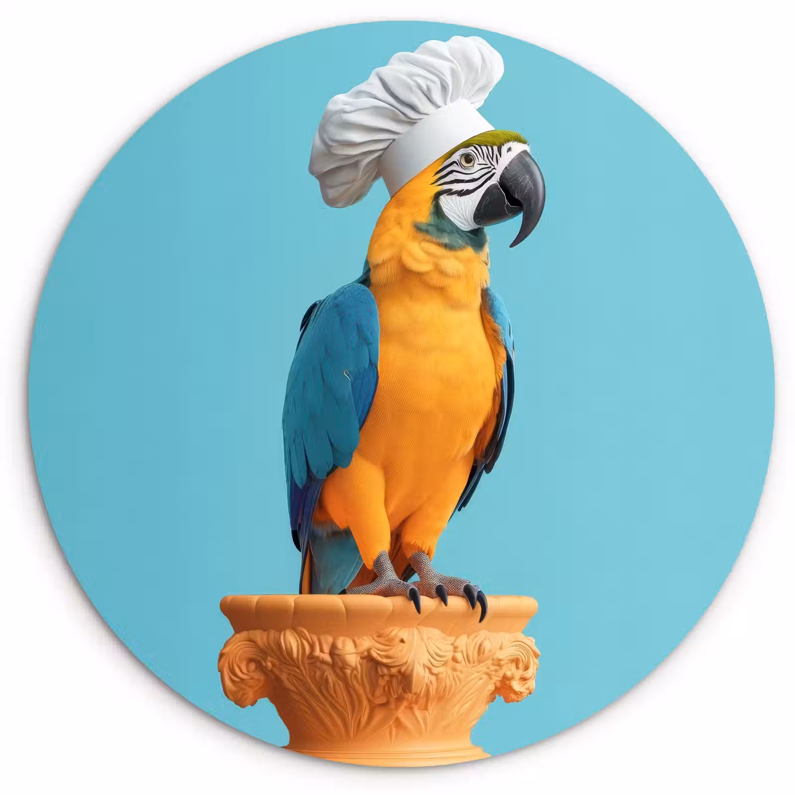 Tableau rond - Perroquet - Chapeau de cuisinier - Drôle - Oiseau — 1
