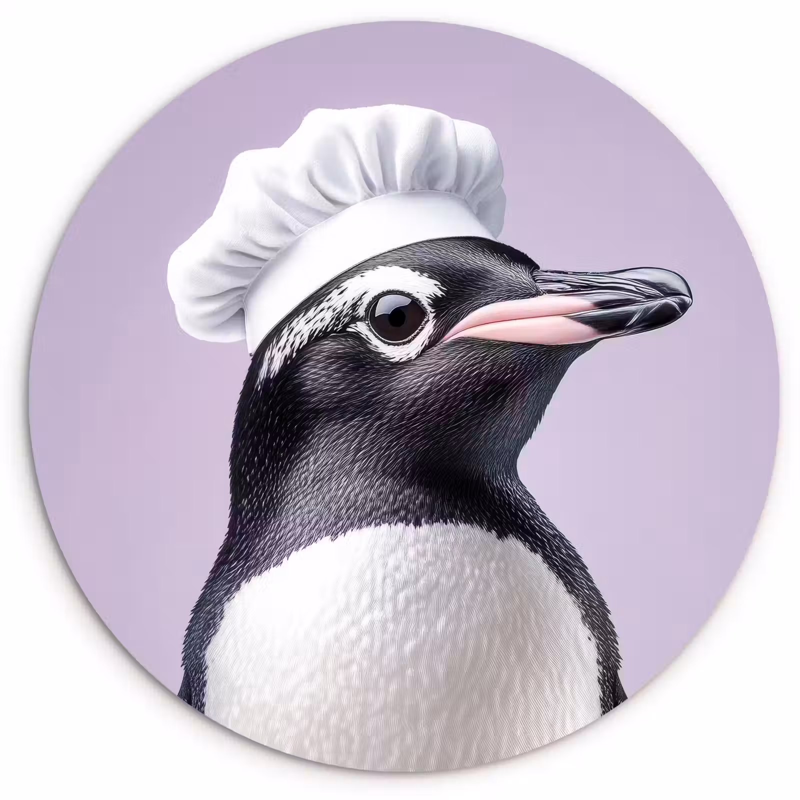 Tableau rond - Pingouin - Chapeau de cuisinier - Doux - Violet — 1