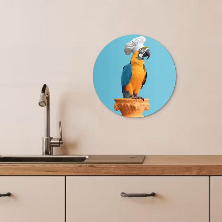 Tableau rond - Perroquet - Chapeau de cuisinier - Drôle - Oiseau — 3
