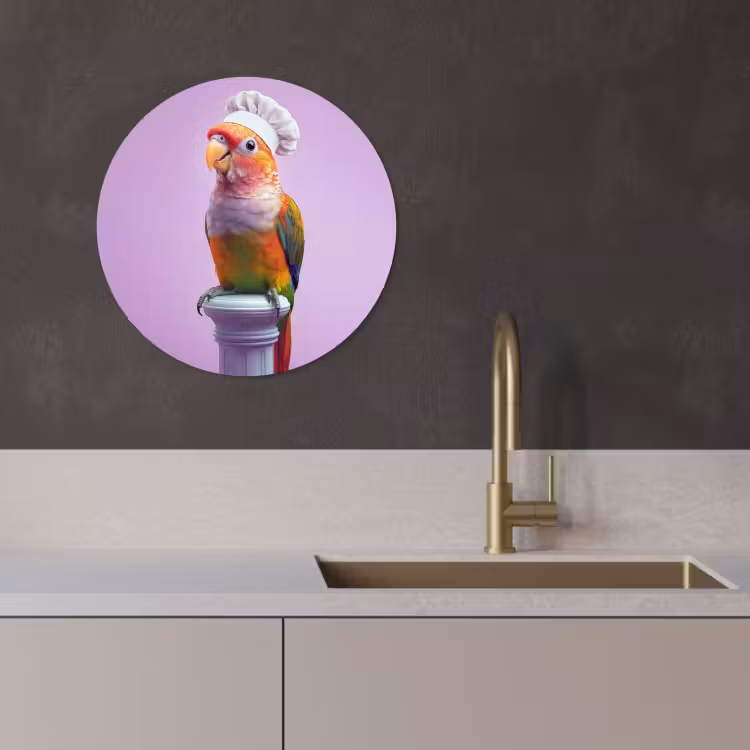 Tableau rond - Perroquet - Chapeau de cuisinier - Pilier - Oiseau — 3