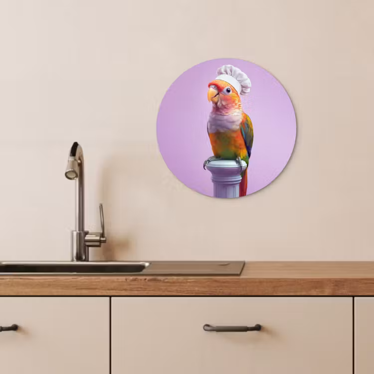 Tableau rond - Perroquet - Chapeau de cuisinier - Pilier - Oiseau — 4