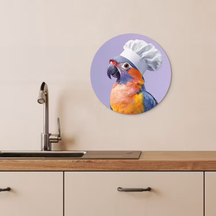 Tableau rond - Perroquet - Chapeau de cuisinier - Violet - Mignon — 2