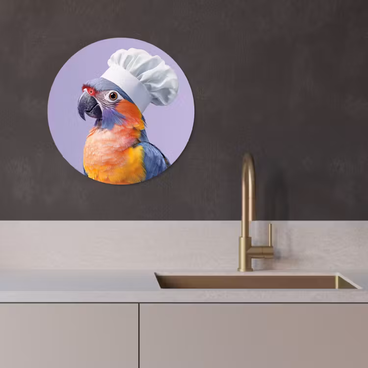 Tableau rond - Perroquet - Chapeau de cuisinier - Violet - Mignon — 3
