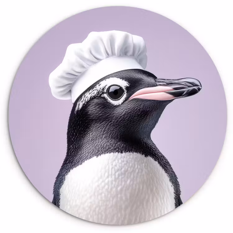Tableau rond - Pingouin - Chapeau de cuisinier - Doux - Violet — 1
