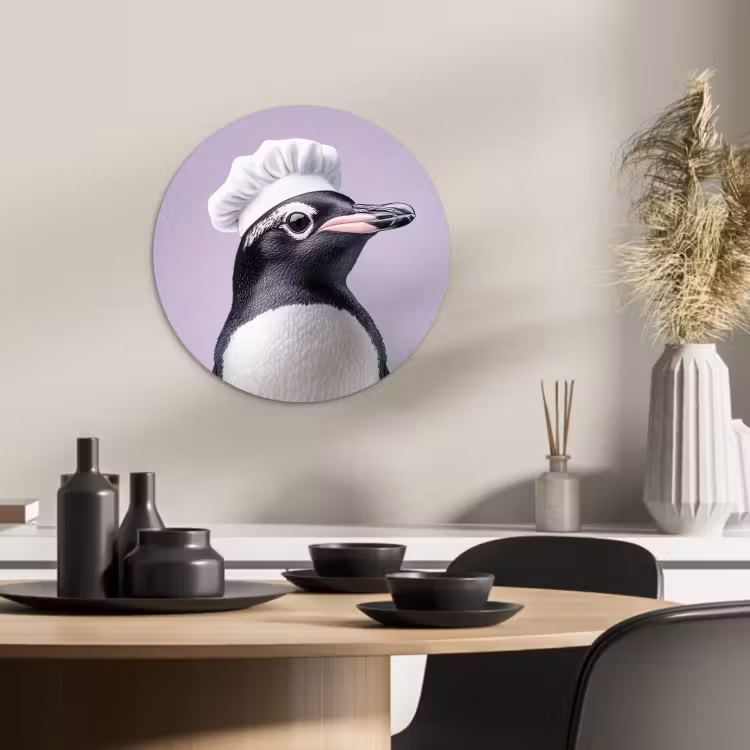 Tableau rond - Pingouin - Chapeau de cuisinier - Doux - Violet — 2