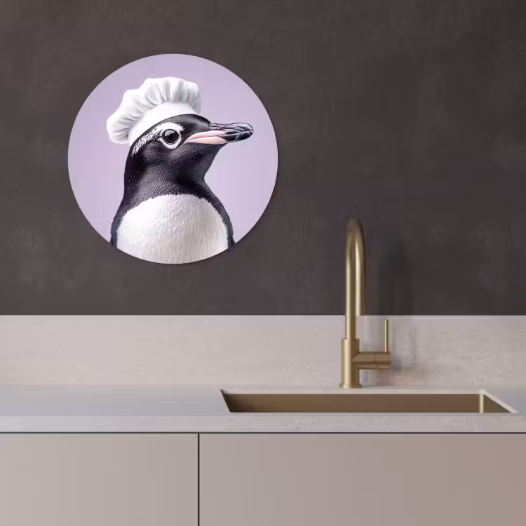 Tableau rond - Pingouin - Chapeau de cuisinier - Doux - Violet — 3