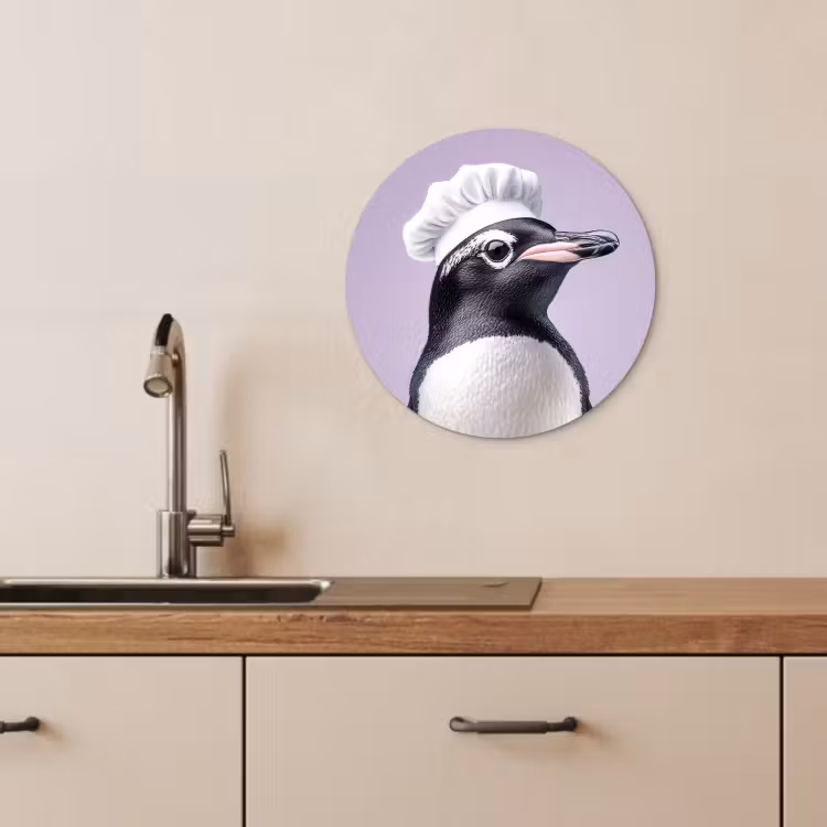 Tableau rond - Pingouin - Chapeau de cuisinier - Doux - Violet — 4