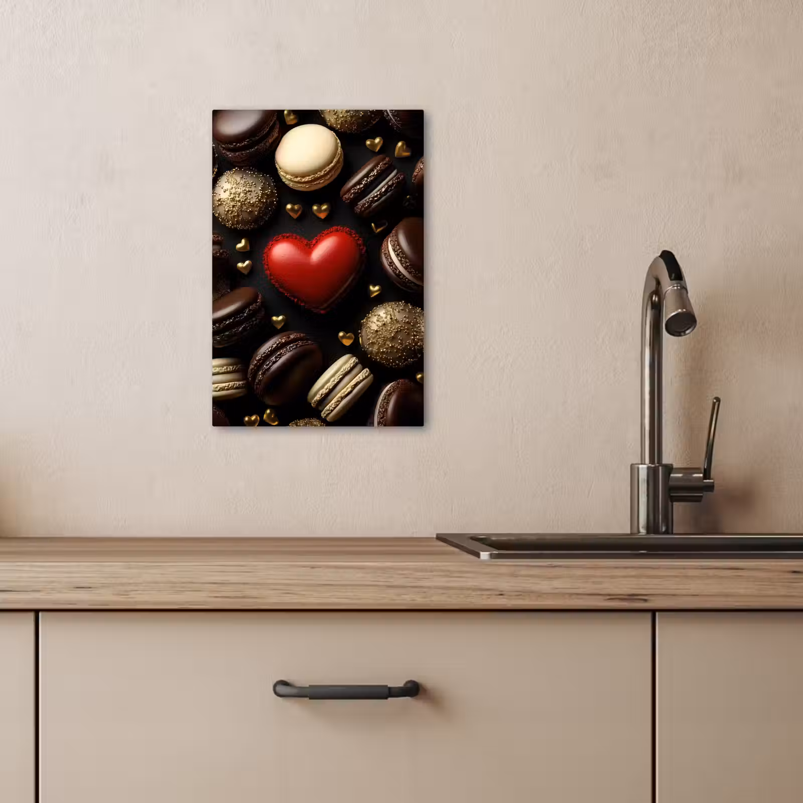Tableau sur toile - Macarons - Rouge - Coeur — 1
