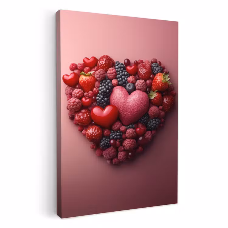 Tableau sur toile - Fruits - Coeurs - Fraises - Framboises - Myrtilles — 1