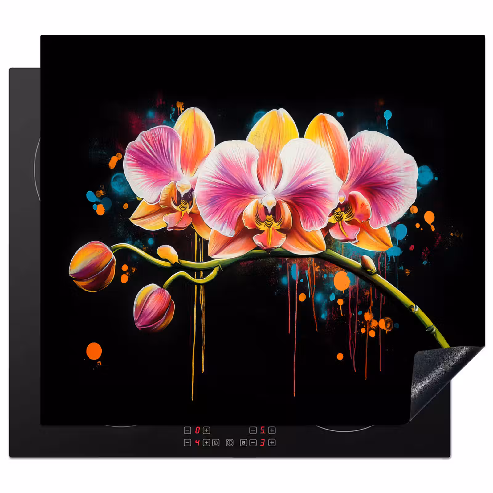 Protection plaque induction - Orchidée - Graffiti - Coloré - Fleurs - Abstrait — 1