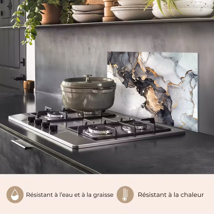 Fond de hotte - Marbre - Noir - Blanc - Or - Luxe - Abstrait — 2