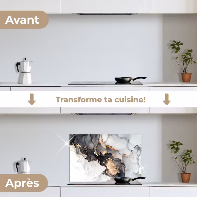 Fond de hotte - Marbre - Noir - Blanc - Or - Luxe - Abstrait — 7