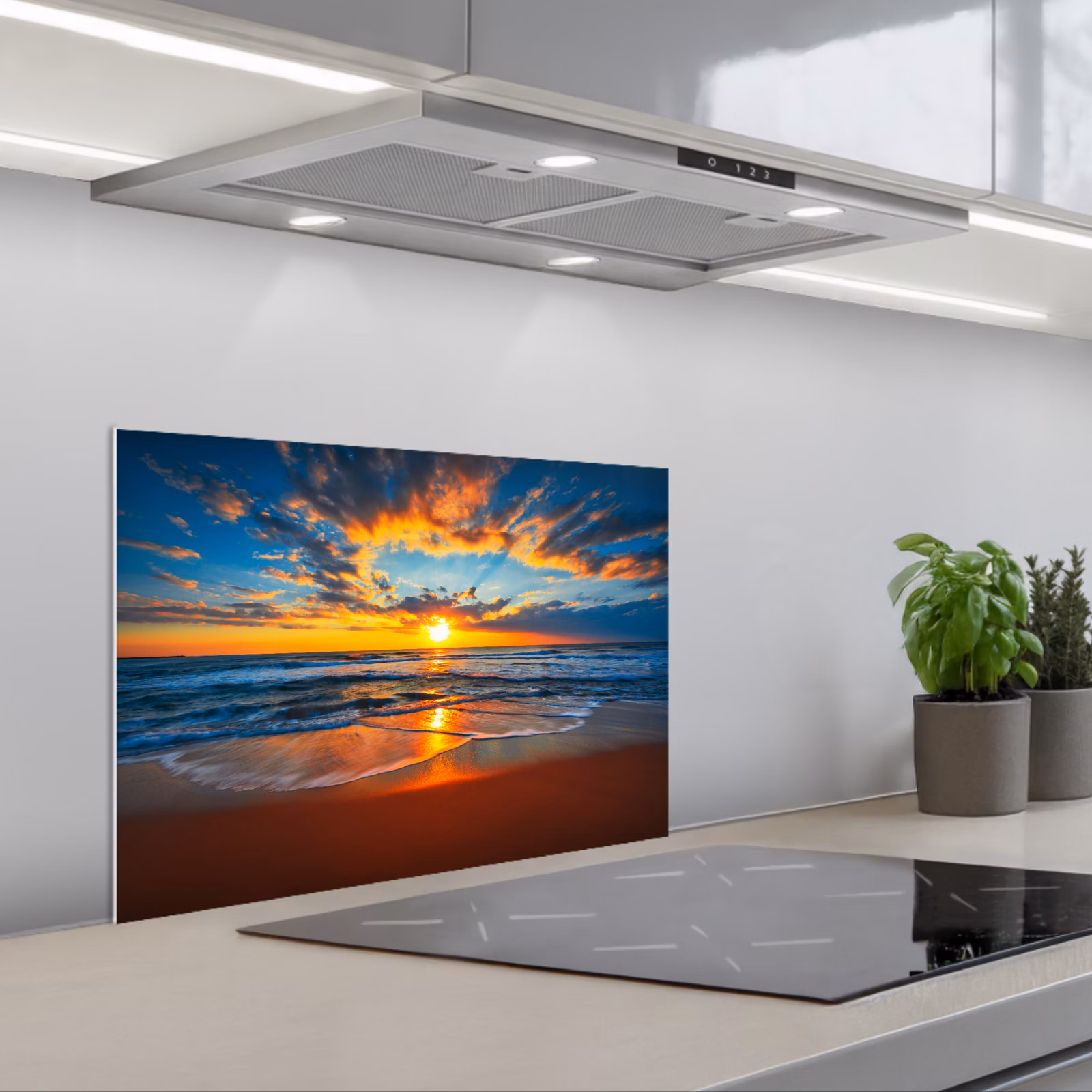 Fond de hotte - Mer - Coucher de soleil - Plage - Nuages - Orange — 1