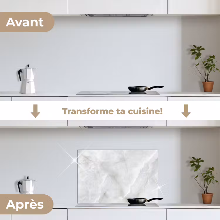 Fond de hotte - Marbre - Blanc - Motifs - Pierre - aspect marbre — 7