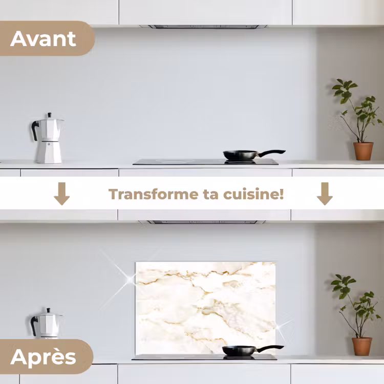 Fond de hotte - Marbre - Chaux - Or - Luxe - Aspect marbre - Blanc — 7