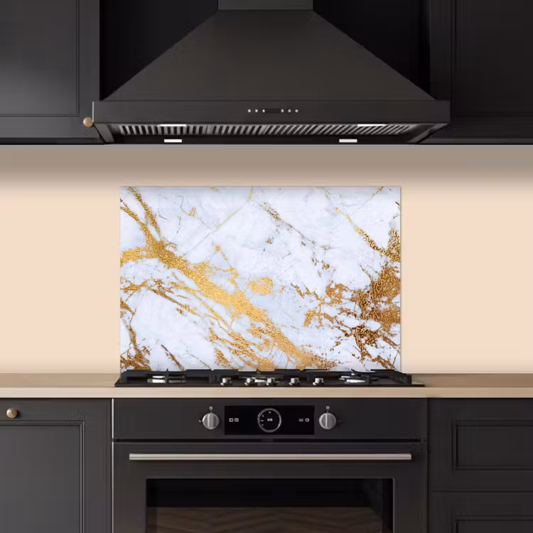 Fond de hotte - Marbre - Or - Blanc - Luxe - Aspect marbre - Paillettes — 5