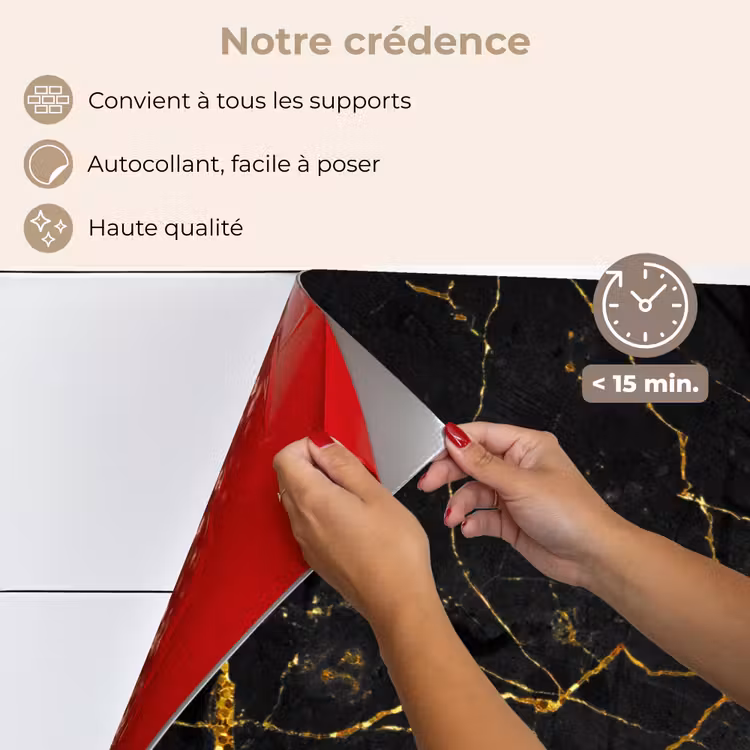 Fond de hotte - Marbre - Or - Noir - Aspect marbre - Luxe - Paillettes — 4