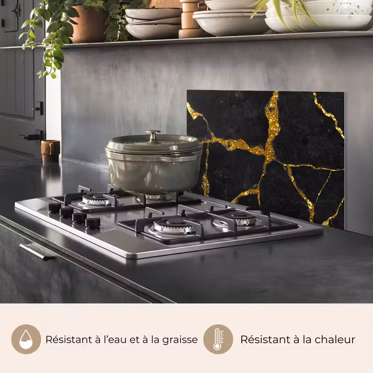 Fond de hotte - Marbre - Or - Noir - Aspect marbre - Paillettes — 2