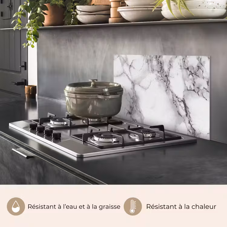 Fond de hotte - Marbre - Pierre - Blanc - Gris - Noir - Aspect marbre — 2