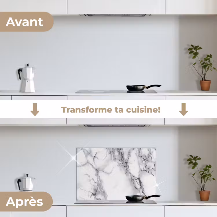 Fond de hotte - Marbre - Pierre - Blanc - Gris - Noir - Aspect marbre — 7