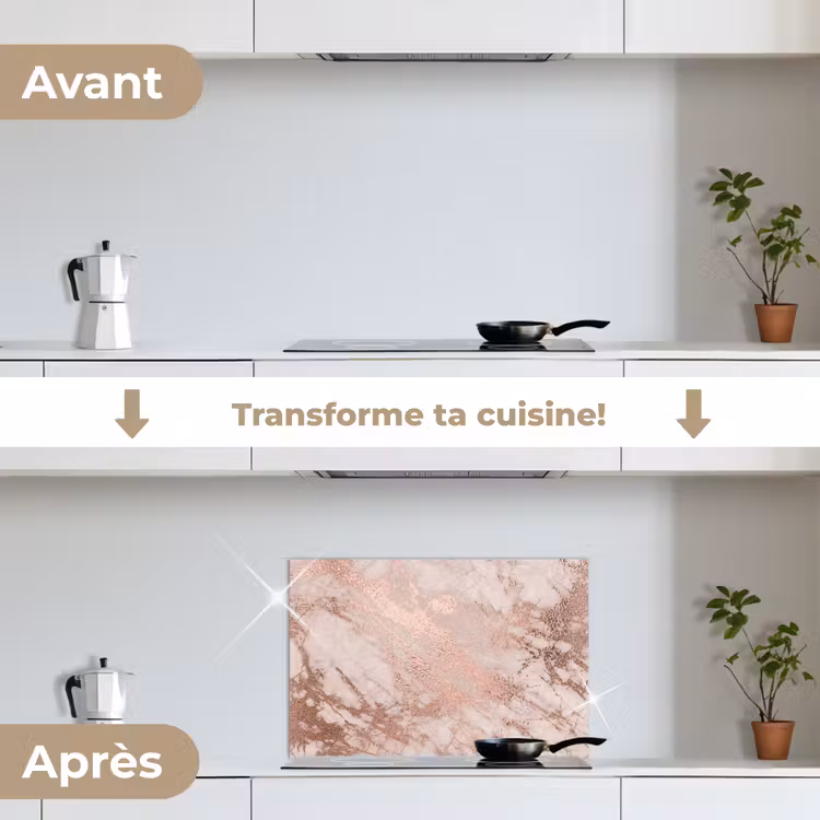 Fond de hotte - Marbre - Rose - Luxe - Aspect marbre - Paillettes - Design — 7