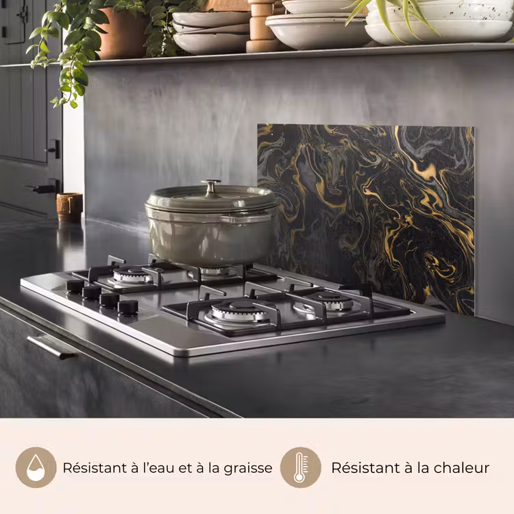 Fond de hotte - Marbre - Texture - Gris - Or - Aspect marbre - Luxe — 2