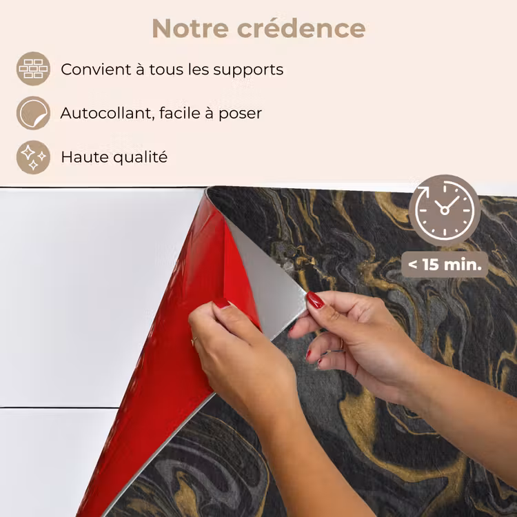 Fond de hotte - Marbre - Texture - Gris - Or - Aspect marbre - Luxe — 4