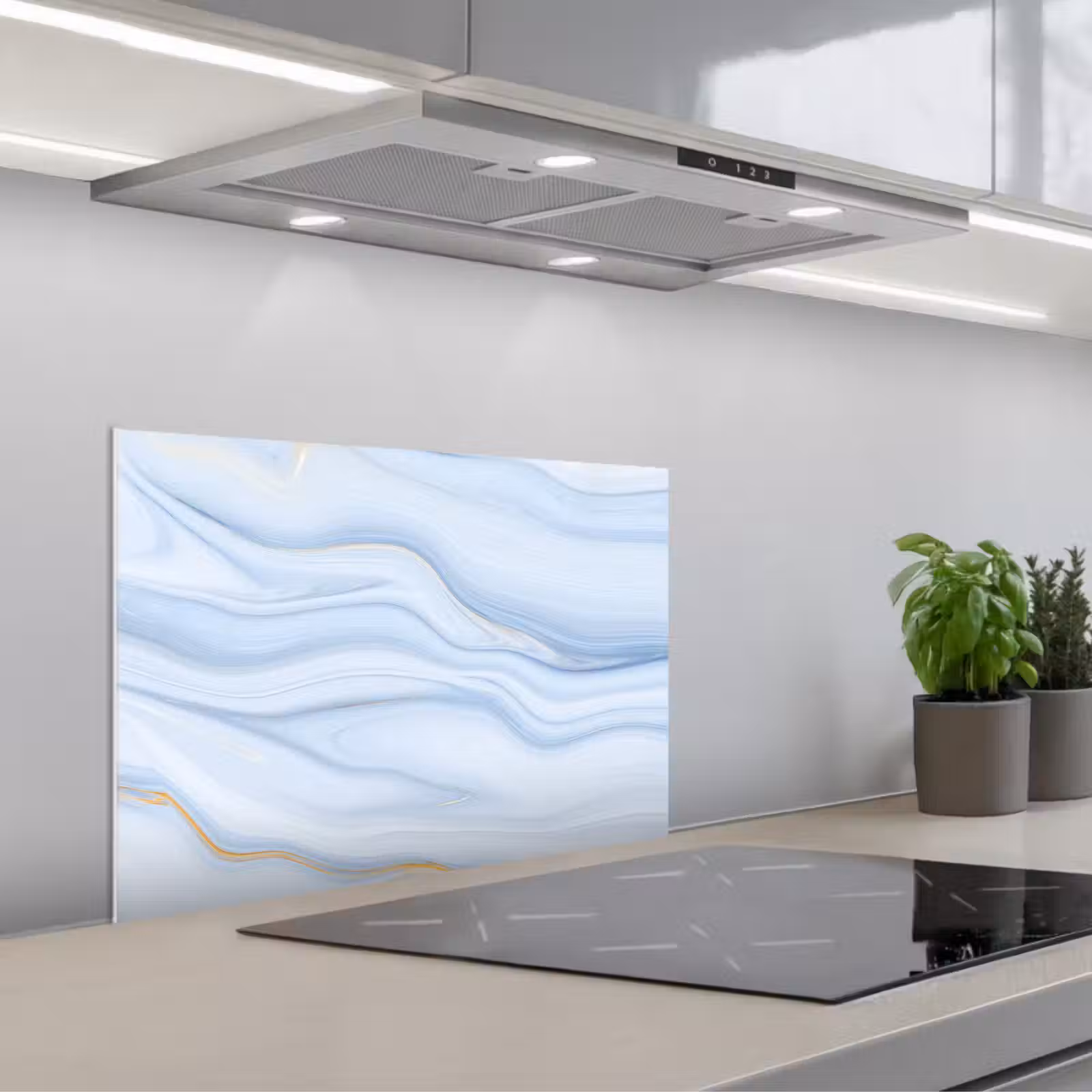 Fond de hotte - Marbre - Vague - Bleu - Motifs - aspect marbre - Pastel — 1