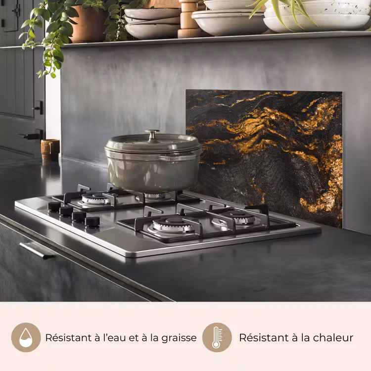 Fond de hotte - Marbre - Lime - Noir - Or - Aspect marbre - Luxe — 2